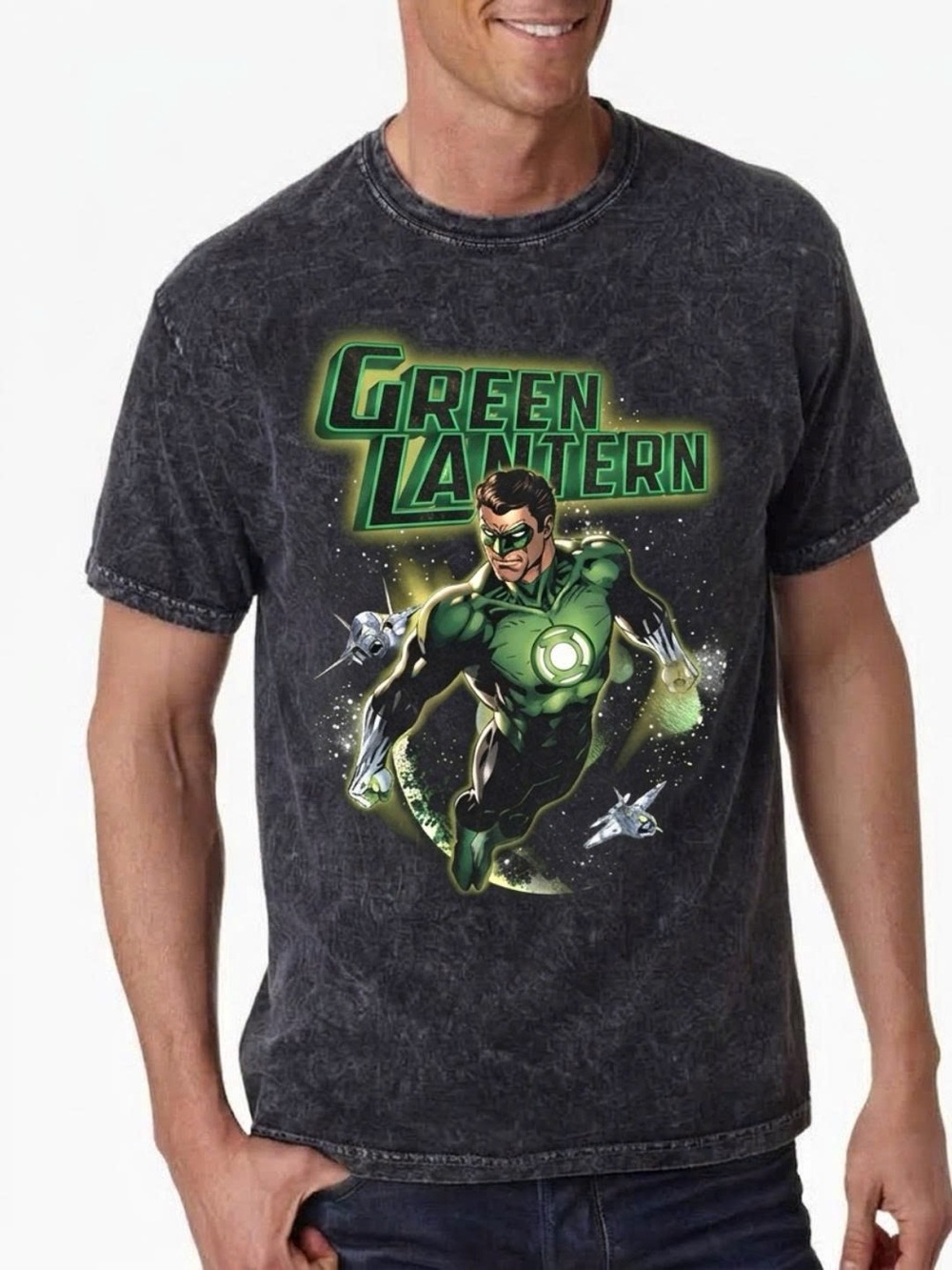 Green Lantern Graphic Tee - Black Mineral Wash Short Sleeve